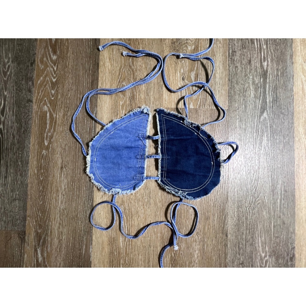 Denim Halter Top Womens XS Blue Two Tone Butterfly Frayed Y2K Festival